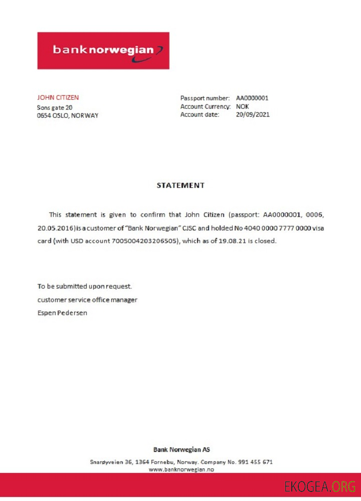 Référence de Norwegian , Bank Norwegian , closure